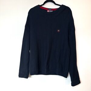 Vintage 1990s Chaps Ralph Lauren Hand Framed Striped Knit Crewneck Blue Sweater